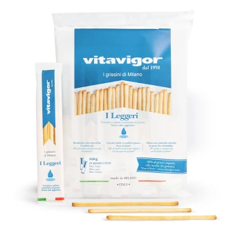 VitavigorGrissini I LEGGERI
Senza Sale, senza grassi aggiunti. 350g.