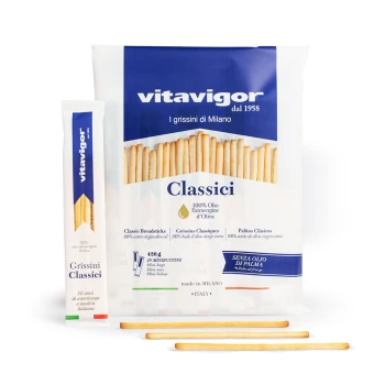 VitavigorGrissini CLASSICI
Con olio extravergine d'oliva. 420g.